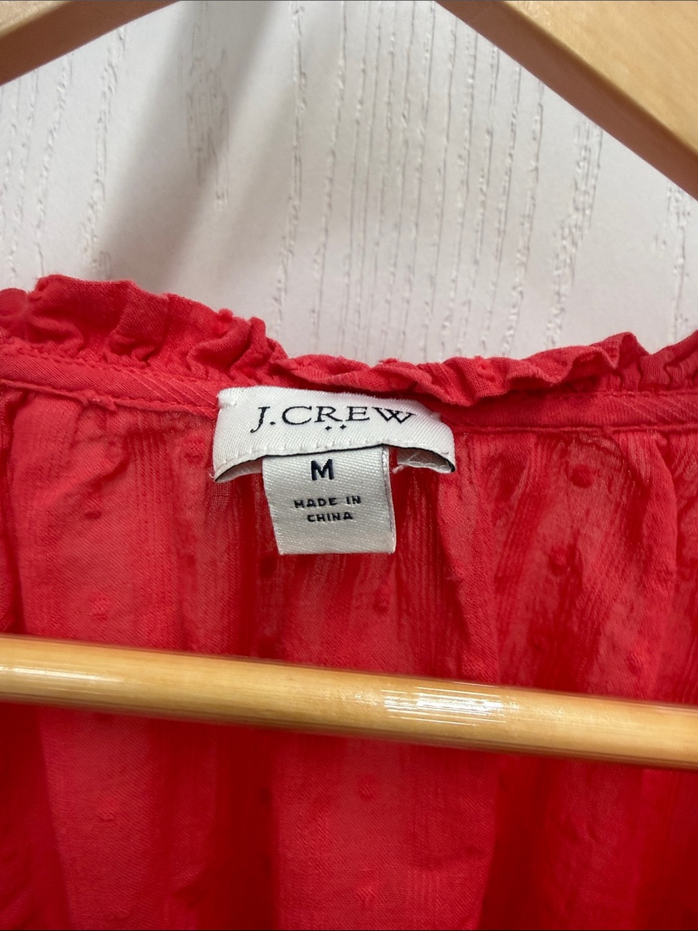 J.Crew Geranium Swiss Dot 100% Cotton Ruffle Neck Blouse. - Picture 3 of 5